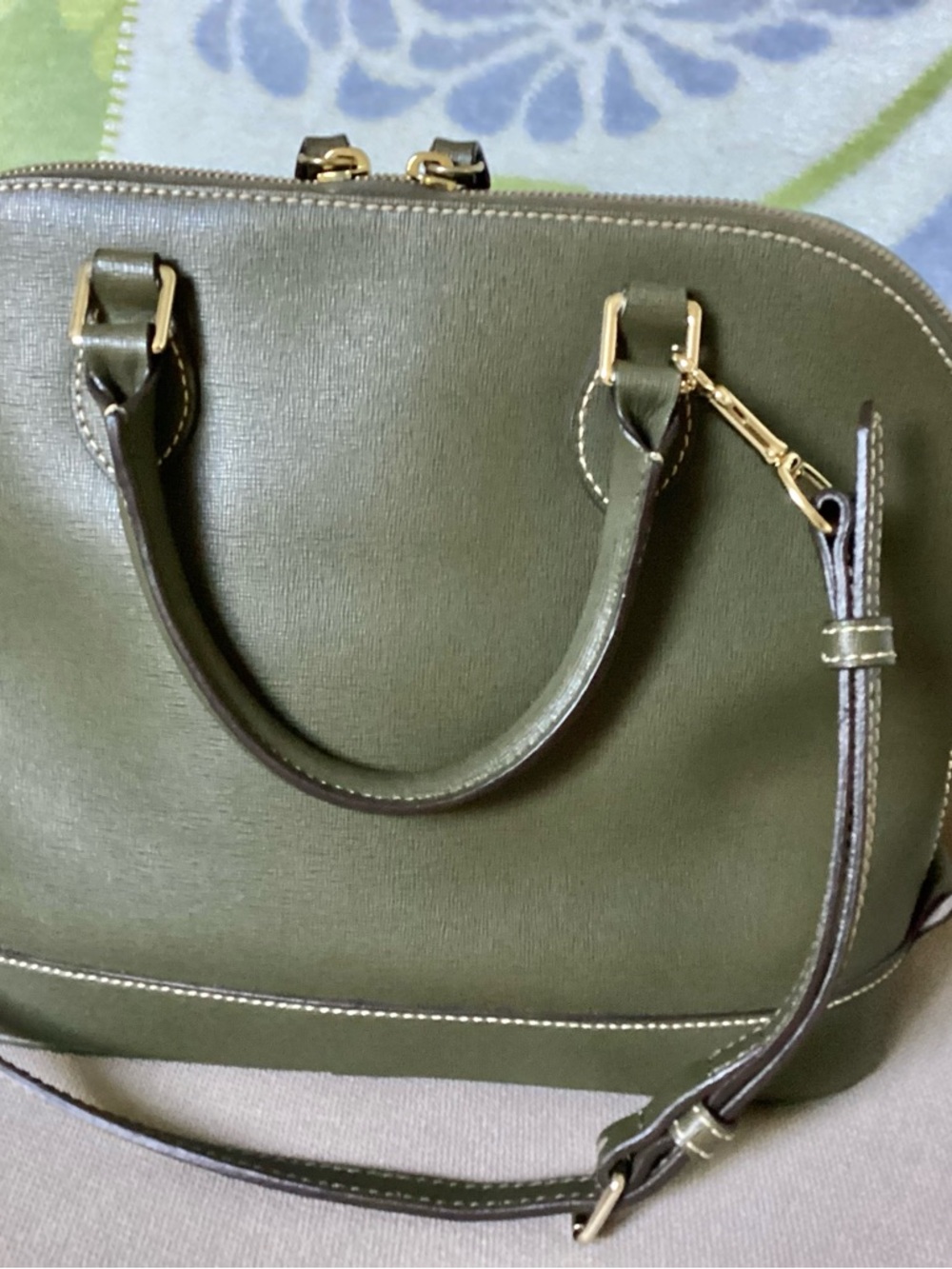 Dooney & Bourke Olive Saffiano Leather Satchel with Gold Hardware - Picture 3 of 13